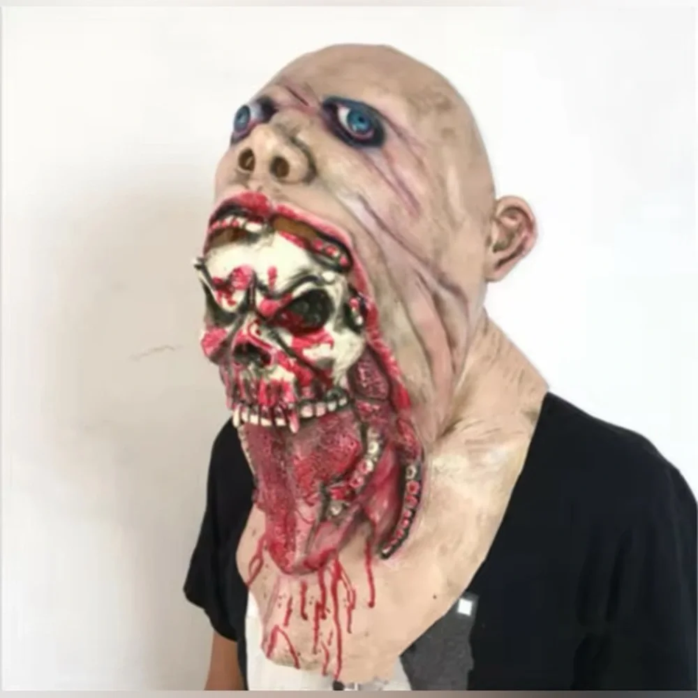 Halloween costume Bloody Horror Ripped Double-layer Skull Latex Mask